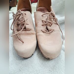 Sanita Women's Rose Pink Suede Leather Lace-Up Mules Clogs Wood Heels